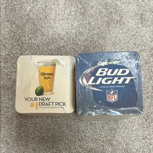 Corona Bud Light Coasters full sleeve NFL man cave bar Super Bowl party NWT